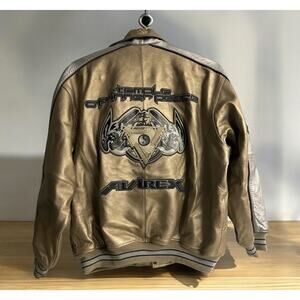 AVIREX Men's Y2K Authentic RARE Gold Silver Leather Jacket TEMPLE OF INNER PEACE